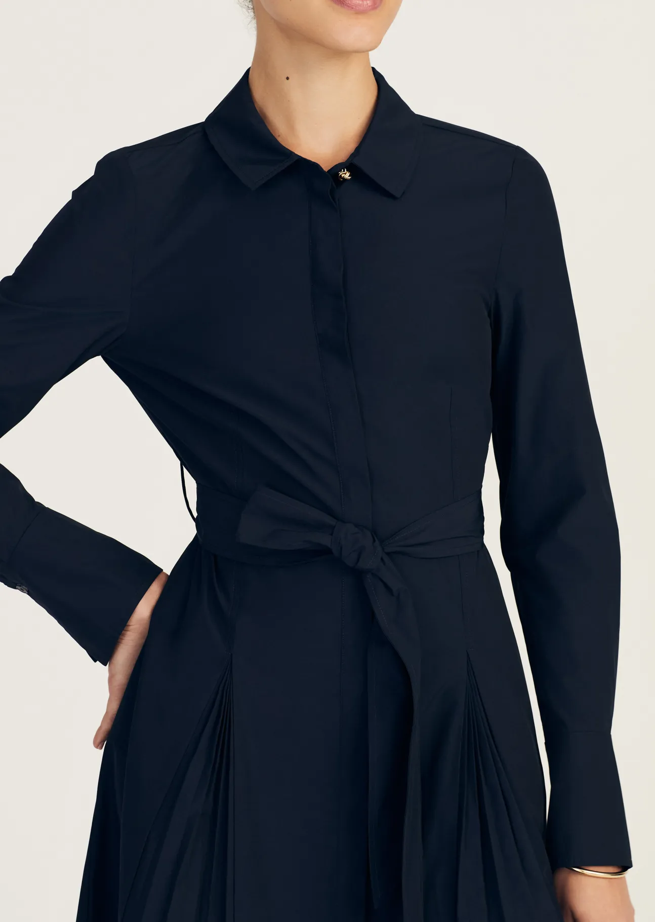 Annette Long Sleeve Pleated Shirt Dress