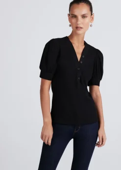 Heather V-Neck Puff Sleeve T-Shirt