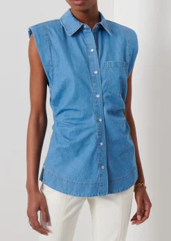 Ivy Sleeveless Ruched Button Down Shirt