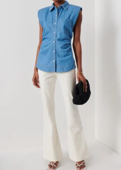 Ivy Sleeveless Ruched Button Down Shirt