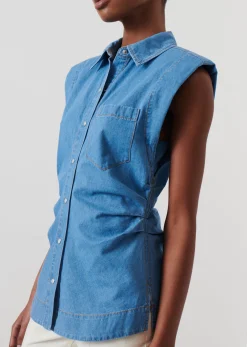 Ivy Sleeveless Ruched Button Down Shirt