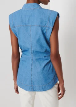 Ivy Sleeveless Ruched Button Down Shirt