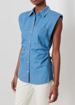 Ivy Sleeveless Ruched Button Down Shirt