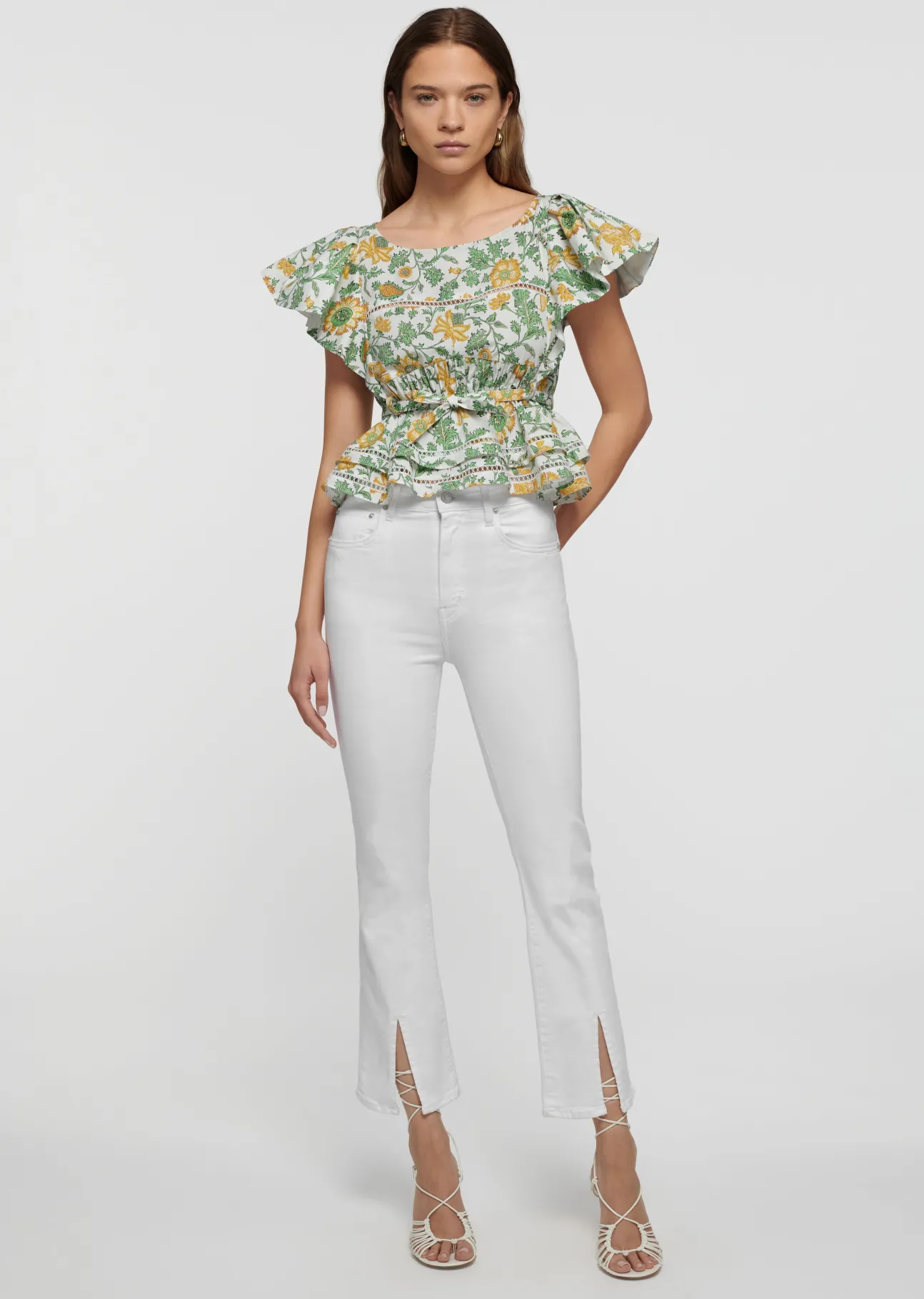 Mira Front Slit Crop Flare Jeans